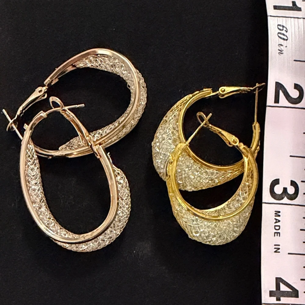 Two Pairs of Intricate Pearlescent Hoop Earrings - Picture 4 of 4